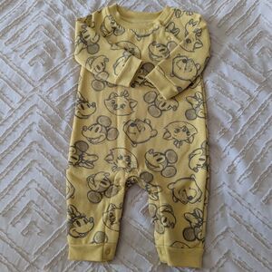 Disney 100 Years of Wonder Baby Romper 6-9 Months Yellow Sketch Mickey Pooh